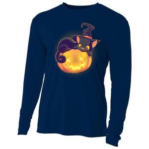 Cute Halloween Glowing Pumpkin Jackolantern Witch Cat Cooling Performance Long Sleeve Crew