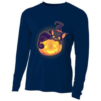 Cute Halloween Glowing Pumpkin Jackolantern Witch Cat Cooling Performance Long Sleeve Crew
