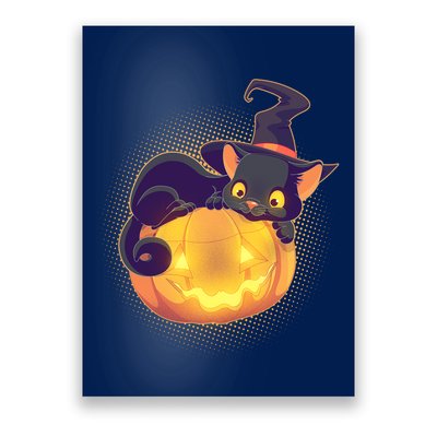 Cute Halloween Glowing Pumpkin Jackolantern Witch Cat Poster
