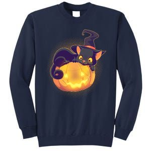 Cute Halloween Glowing Pumpkin Jackolantern Witch Cat Tall Sweatshirt