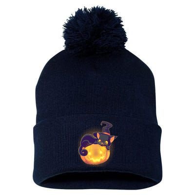 Cute Halloween Glowing Pumpkin Jackolantern Witch Cat Pom Pom 12in Knit Beanie