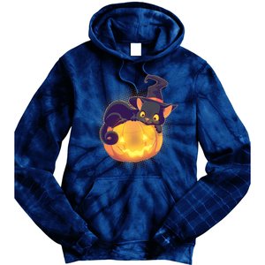 Cute Halloween Glowing Pumpkin Jackolantern Witch Cat Tie Dye Hoodie