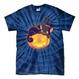 Cute Halloween Glowing Pumpkin Jackolantern Witch Cat Tie-Dye T-Shirt