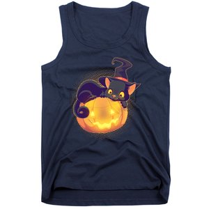 Cute Halloween Glowing Pumpkin Jackolantern Witch Cat Tank Top