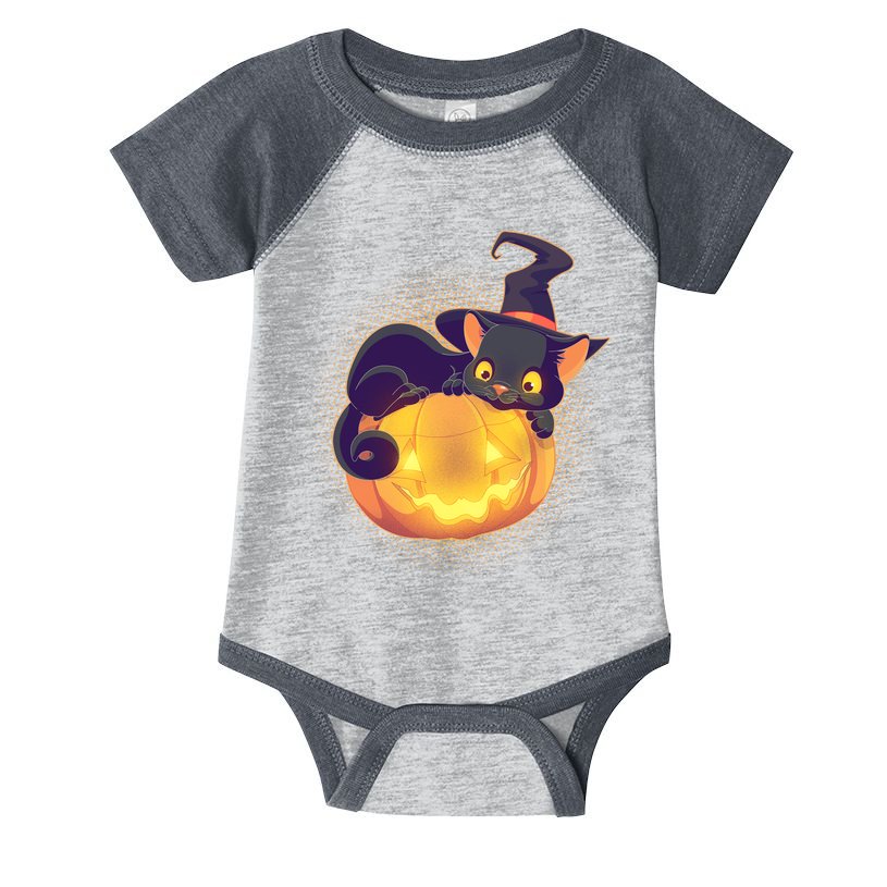 Cute Halloween Glowing Pumpkin Jackolantern Witch Cat Infant Baby Jersey Bodysuit