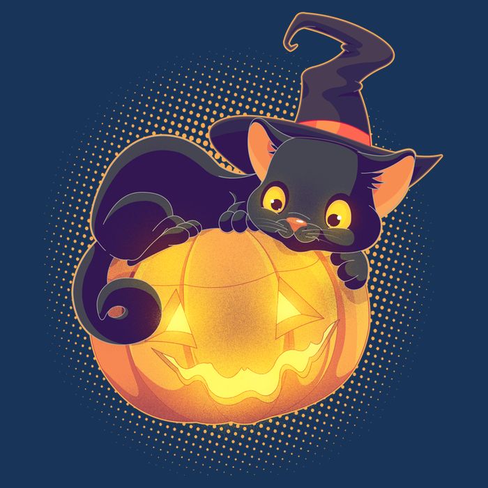 Cute Halloween Glowing Pumpkin Jackolantern Witch Cat Women's V-Neck T-Shirt