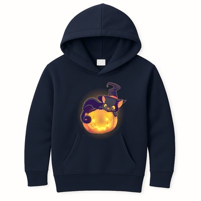 Cute Halloween Glowing Pumpkin Jackolantern Witch Cat Kids Hoodie
