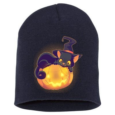 Cute Halloween Glowing Pumpkin Jackolantern Witch Cat Short Acrylic Beanie