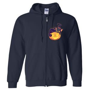 Cute Halloween Glowing Pumpkin Jackolantern Witch Cat Full Zip Hoodie