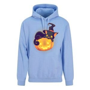 Cute Halloween Glowing Pumpkin Jackolantern Witch Cat Unisex Surf Hoodie