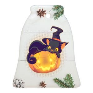 Cute Halloween Glowing Pumpkin Jackolantern Witch Cat Ceramic Bell Ornament