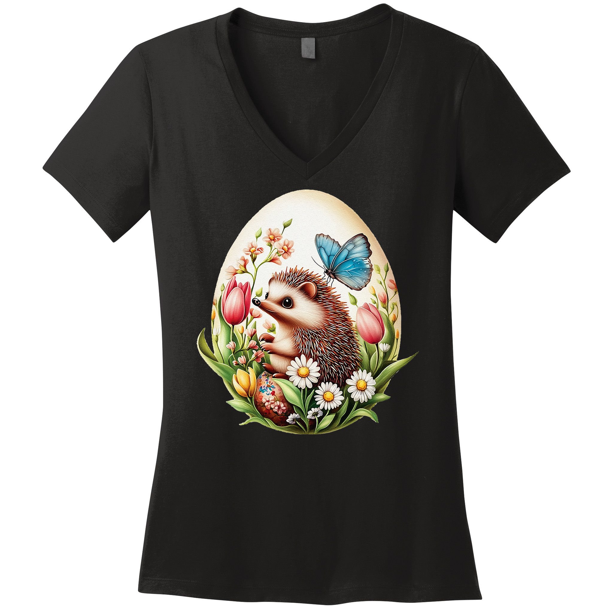 Cute Hedgehog - Giant Easter Egg Surprise Happy Easter Day Women's V-Neck T-Shirt