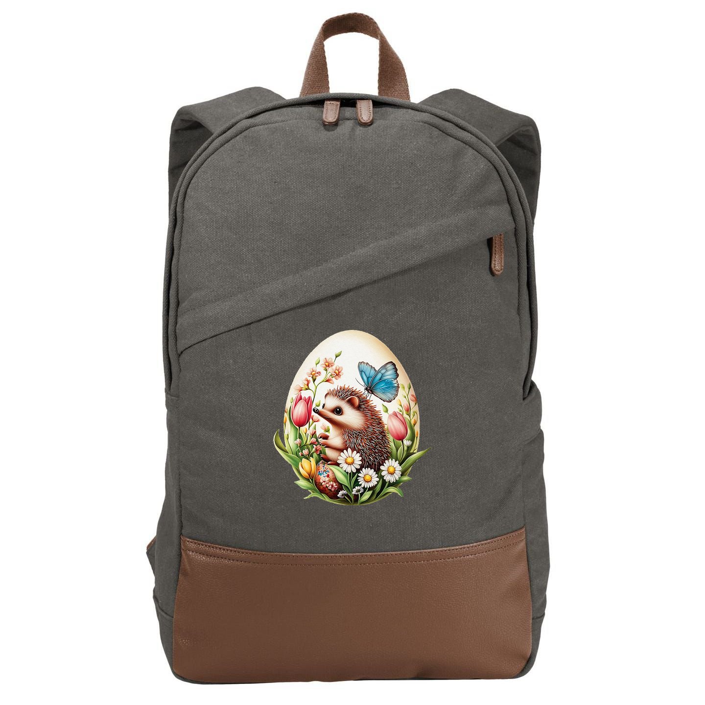 Cute Hedgehog - Giant Easter Egg Surprise Happy Easter Day Cotton Canvas Backpack