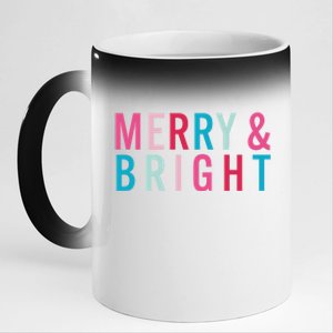 Christmas Holiday Graphic Merry And Bright 11oz Black Color Changing Mug