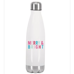 Christmas Holiday Graphic Merry And Bright Stainless Steel Insulated Water Bottle