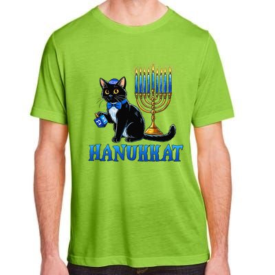 Cute Happy Hanukkah Hanukkat Jewish Cat Menorah Chanukah Adult ChromaSoft Performance T-Shirt