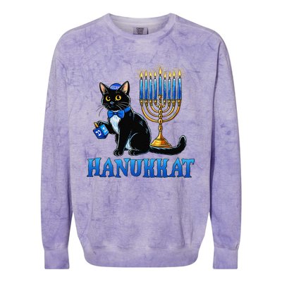 Cute Happy Hanukkah Hanukkat Jewish Cat Menorah Chanukah Colorblast Crewneck Sweatshirt