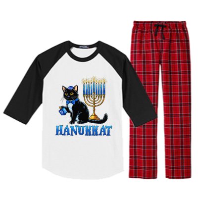 Cute Happy Hanukkah Hanukkat Jewish Cat Menorah Chanukah Raglan Sleeve Pajama Set