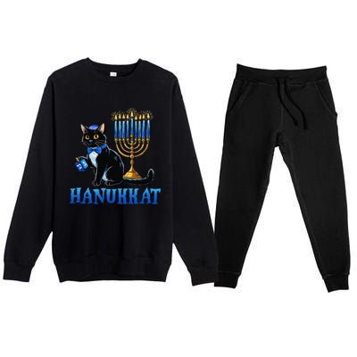 Cute Happy Hanukkah Hanukkat Jewish Cat Menorah Chanukah Premium Crewneck Sweatsuit Set