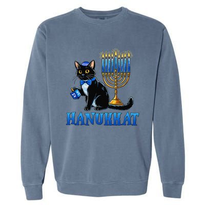 Cute Happy Hanukkah Hanukkat Jewish Cat Menorah Chanukah Garment-Dyed Sweatshirt