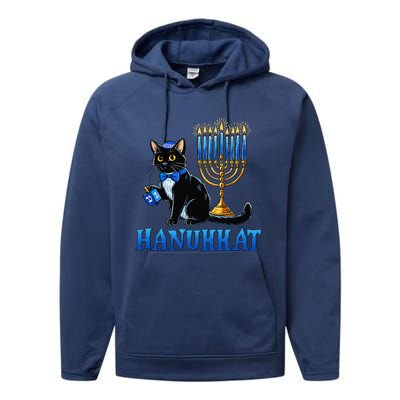 Cute Happy Hanukkah Hanukkat Jewish Cat Menorah Chanukah Performance Fleece Hoodie