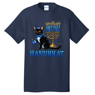 Cute Happy Hanukkah Hanukkat Jewish Cat Menorah Chanukah Tall T-Shirt