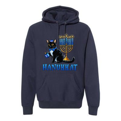 Cute Happy Hanukkah Hanukkat Jewish Cat Menorah Chanukah Premium Hoodie