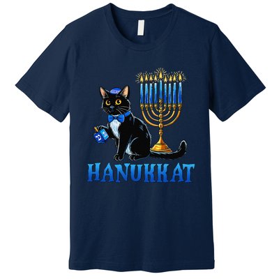 Cute Happy Hanukkah Hanukkat Jewish Cat Menorah Chanukah Premium T-Shirt