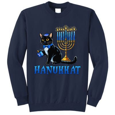 Cute Happy Hanukkah Hanukkat Jewish Cat Menorah Chanukah Tall Sweatshirt