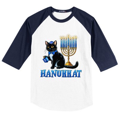 Cute Happy Hanukkah Hanukkat Jewish Cat Menorah Chanukah Baseball Sleeve Shirt