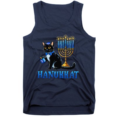 Cute Happy Hanukkah Hanukkat Jewish Cat Menorah Chanukah Tank Top