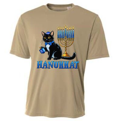 Cute Happy Hanukkah Hanukkat Jewish Cat Menorah Chanukah Cooling Performance Crew T-Shirt