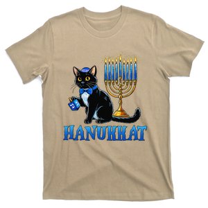 Cute Happy Hanukkah Hanukkat Jewish Cat Menorah Chanukah T-Shirt