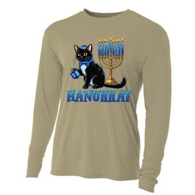 Cute Happy Hanukkah Hanukkat Jewish Cat Menorah Chanukah Cooling Performance Long Sleeve Crew