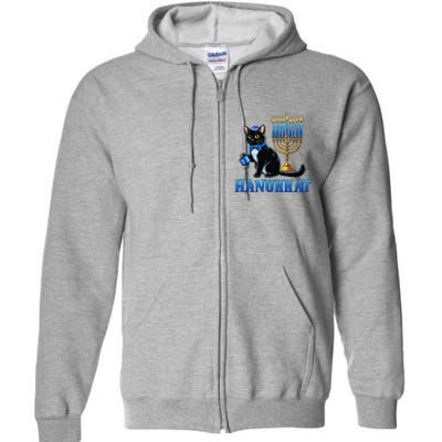 Cute Happy Hanukkah Hanukkat Jewish Cat Menorah Chanukah Full Zip Hoodie