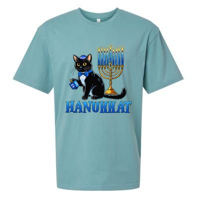 Cute Happy Hanukkah Hanukkat Jewish Cat Menorah Chanukah Sueded Cloud Jersey T-Shirt