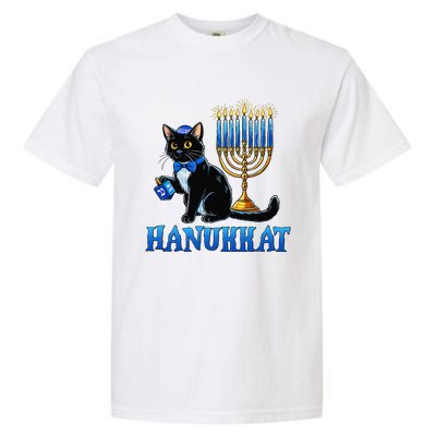 Cute Happy Hanukkah Hanukkat Jewish Cat Menorah Chanukah Garment-Dyed Heavyweight T-Shirt