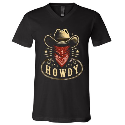 Cowboy Hat Howdy Western Rodeo V-Neck T-Shirt