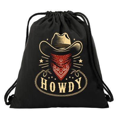 Cowboy Hat Howdy Western Rodeo Drawstring Bag