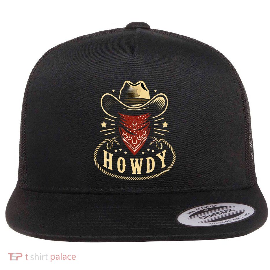 Cowboy Hat Howdy Western Rodeo Flat Bill Trucker Hat