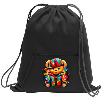 Colorful Hip Hop Teddy Bear Rap Music Sweatshirt Cinch Pack Bag