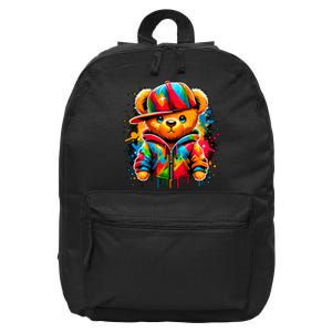 Colorful Hip Hop Teddy Bear Rap Music 16 in Basic Backpack