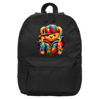 Colorful Hip Hop Teddy Bear Rap Music 16 in Basic Backpack