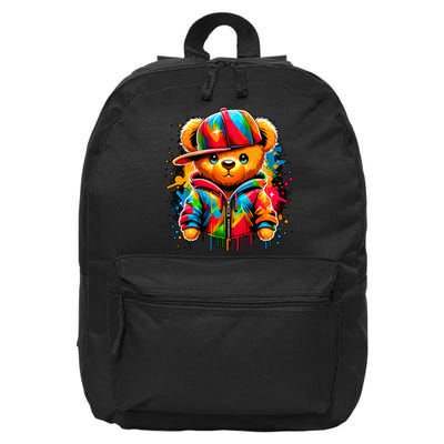 Colorful Hip Hop Teddy Bear Rap Music 16 in Basic Backpack