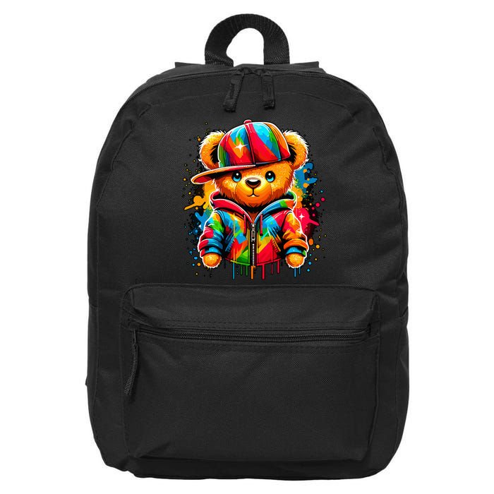 Colorful Hip Hop Teddy Bear Rap Music 16 in Basic Backpack