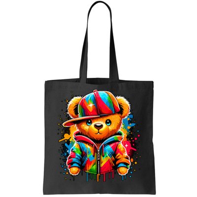 Colorful Hip Hop Teddy Bear Rap Music Tote Bag