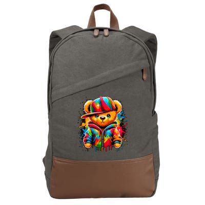 Colorful Hip Hop Teddy Bear Rap Music Cotton Canvas Backpack