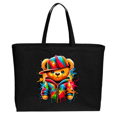 Colorful Hip Hop Teddy Bear Rap Music Cotton Canvas Jumbo Tote