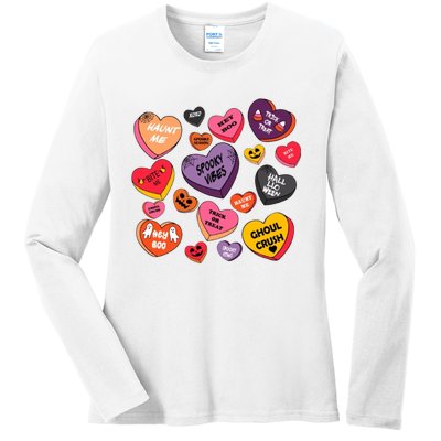 Candy Hearts Halloween Retro Halloween Ladies Long Sleeve Shirt