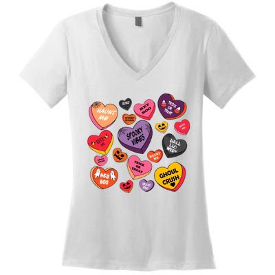 Candy Hearts Halloween Retro Halloween Women's V-Neck T-Shirt